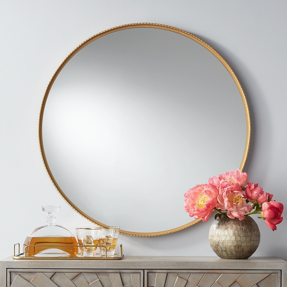 Cally Gold 31 1/2" Round Metal Wall Mirror - Style # 76A82 - Image 1