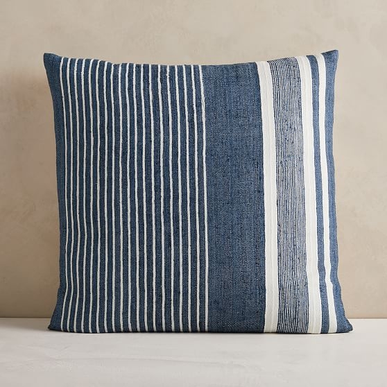 Silk Variegated Stripe Pillow Cover, 24"x24", Midnight, Set of 2 - Image 0