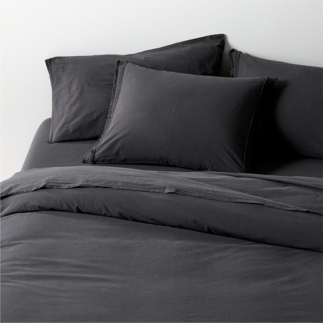 Favorite Washed Organic Cotton Midnight Navy Blue Eyelash Full/Queen Duvet Cover - Image 0