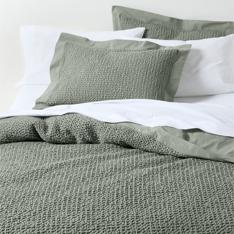 Organic Cotton Waffle Sage Shadow Green King Bed Pillow Sham - Image 1