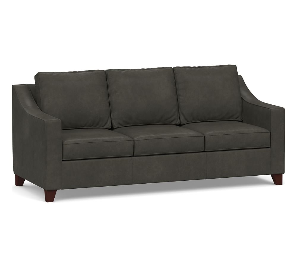 Cameron Slope Arm Leather Sofa 87", Polyester Wrapped Cushions, Churchfield Ebony - Image 0