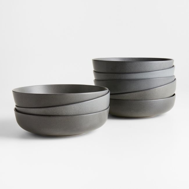Wren Matte Dark Grey Low Bowls, Set of 8 - Image 0