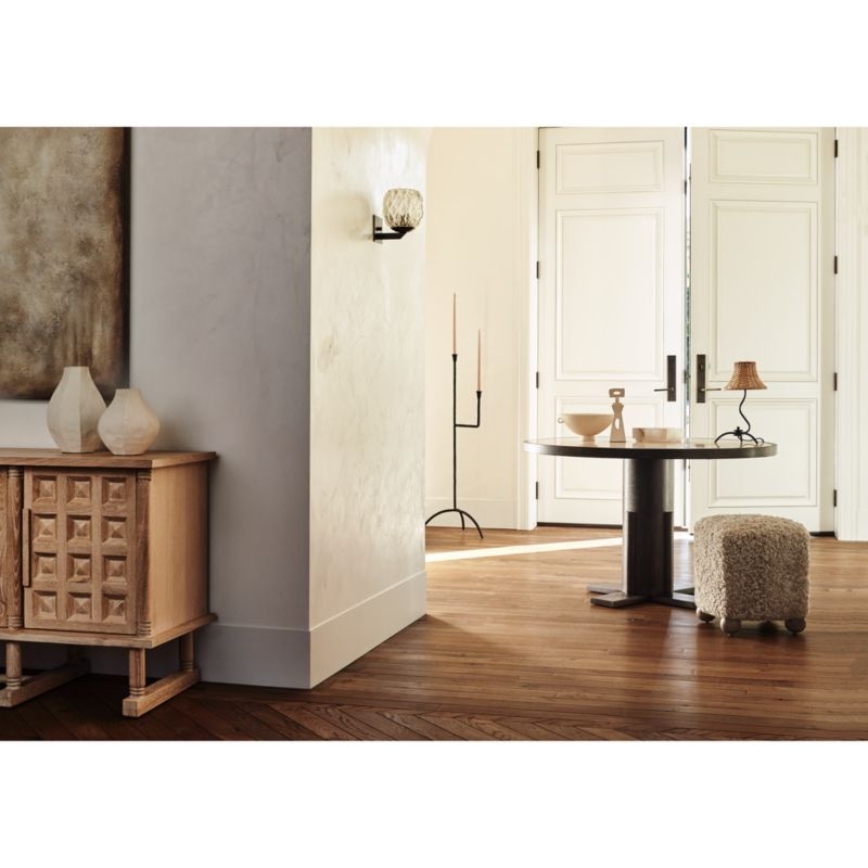 Bibelot Wavy Black Metal Mini Table Lamp with Rattan Shade by Athena Calderone 15.6" - Image 3