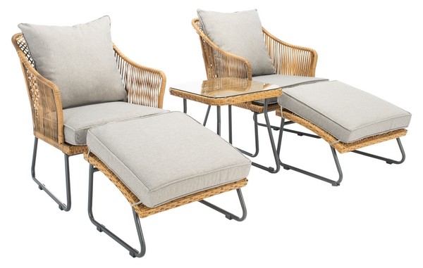 Indoor-Outdoor Narda 5 Pc Lounger Set - Natural/Grey - Safavieh - Image 6