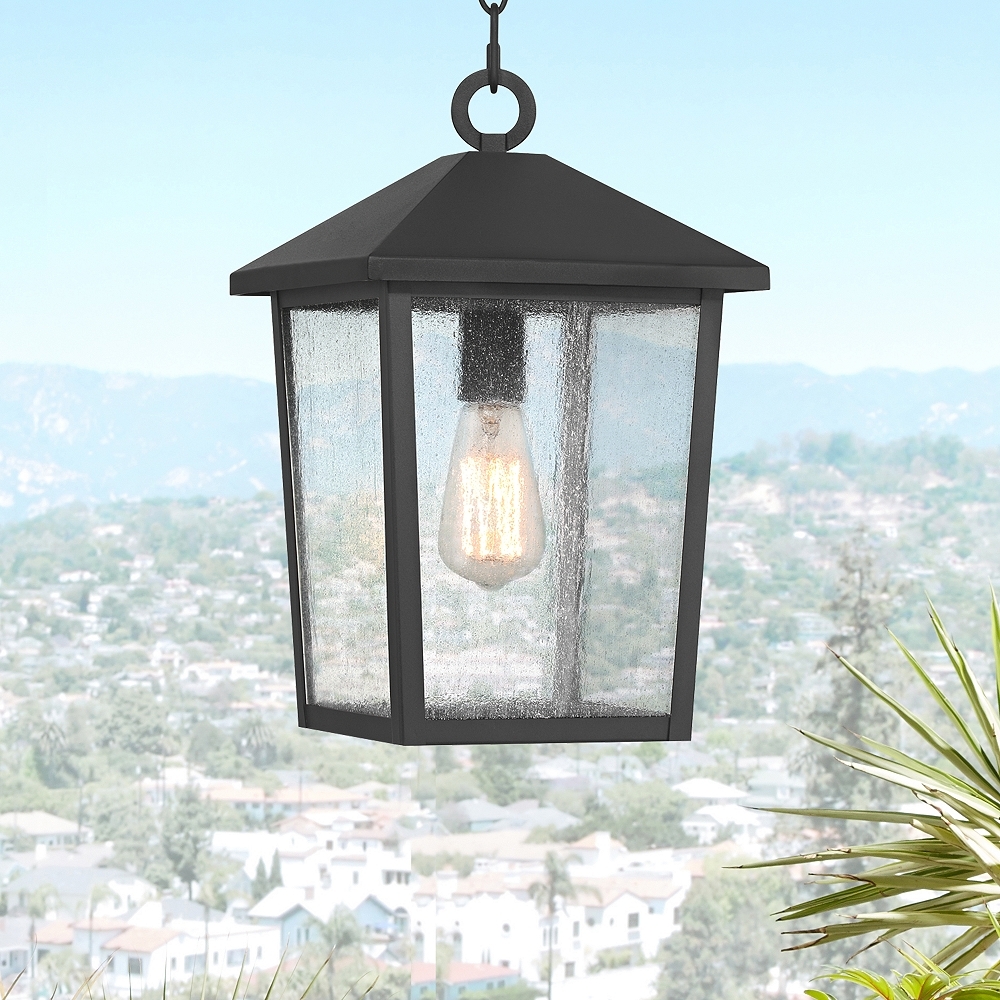 John Timberland Westmont 15 3/4" High Sand Black Outdoor Hanging Light - Image 0