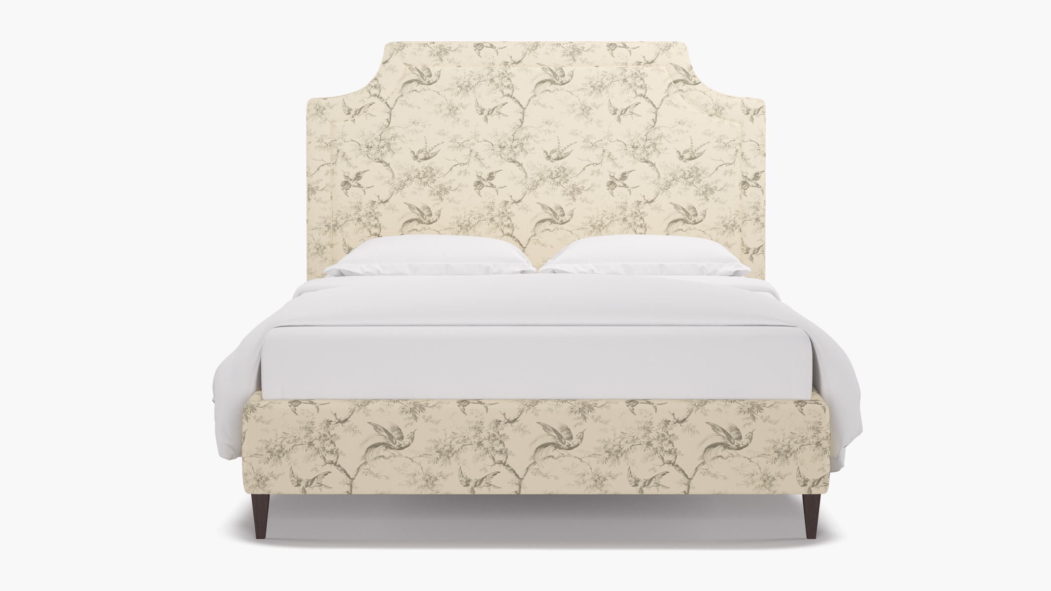 Deco Bed, Cream Swallows, Espresso Square Tapered Leg, King - Image 0