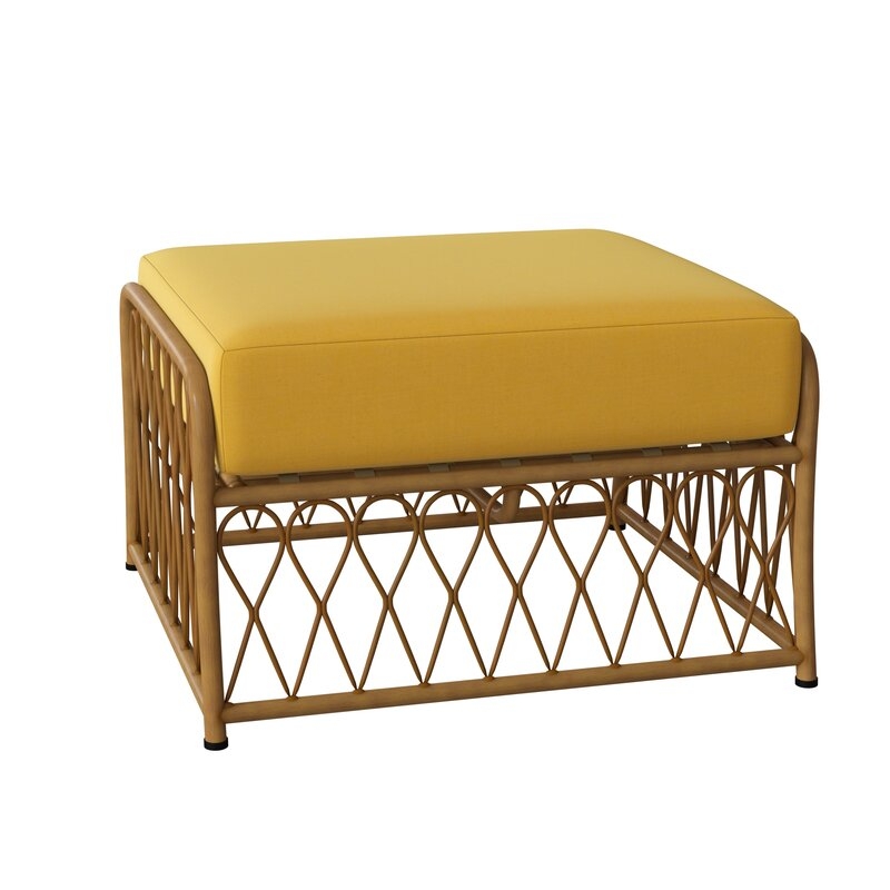 Woodard Cane Outdoor Ottoman with Cushion Cushion Color: Impact Beam Yellow - Image 0