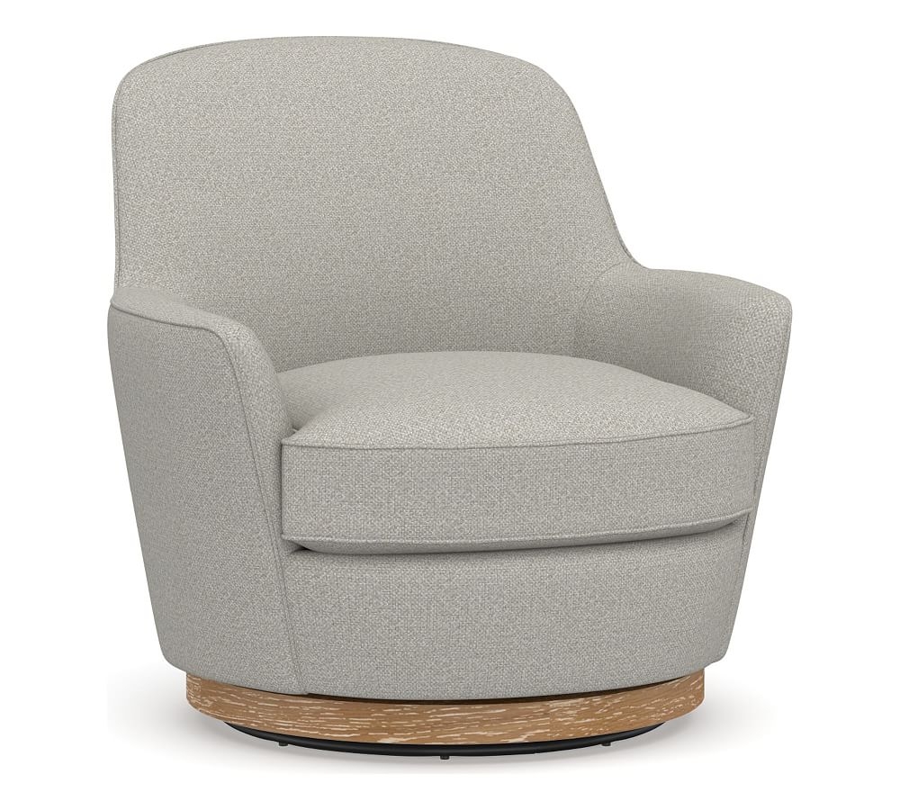 Larkin Upholstered Swivel Armchair, Polyester Wrapped Cushions, Performance Boucle Pebble - Image 0