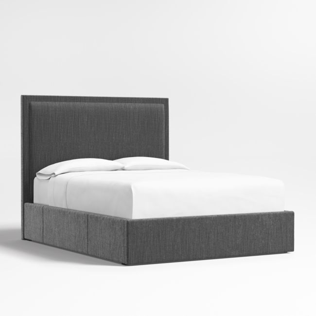 Meraux 56" Charcoal Grey Queen Upholstered Headboard with Storage Bed Base - Image 0