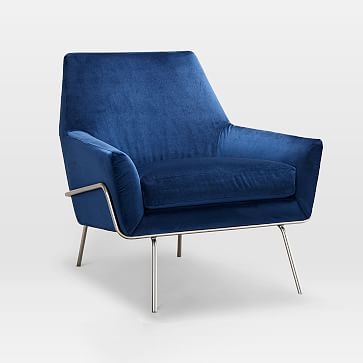 Lucas Wire Base Chair, Poly, Distressed Velvet, Ink Blue, Polished Nickel - Image 3
