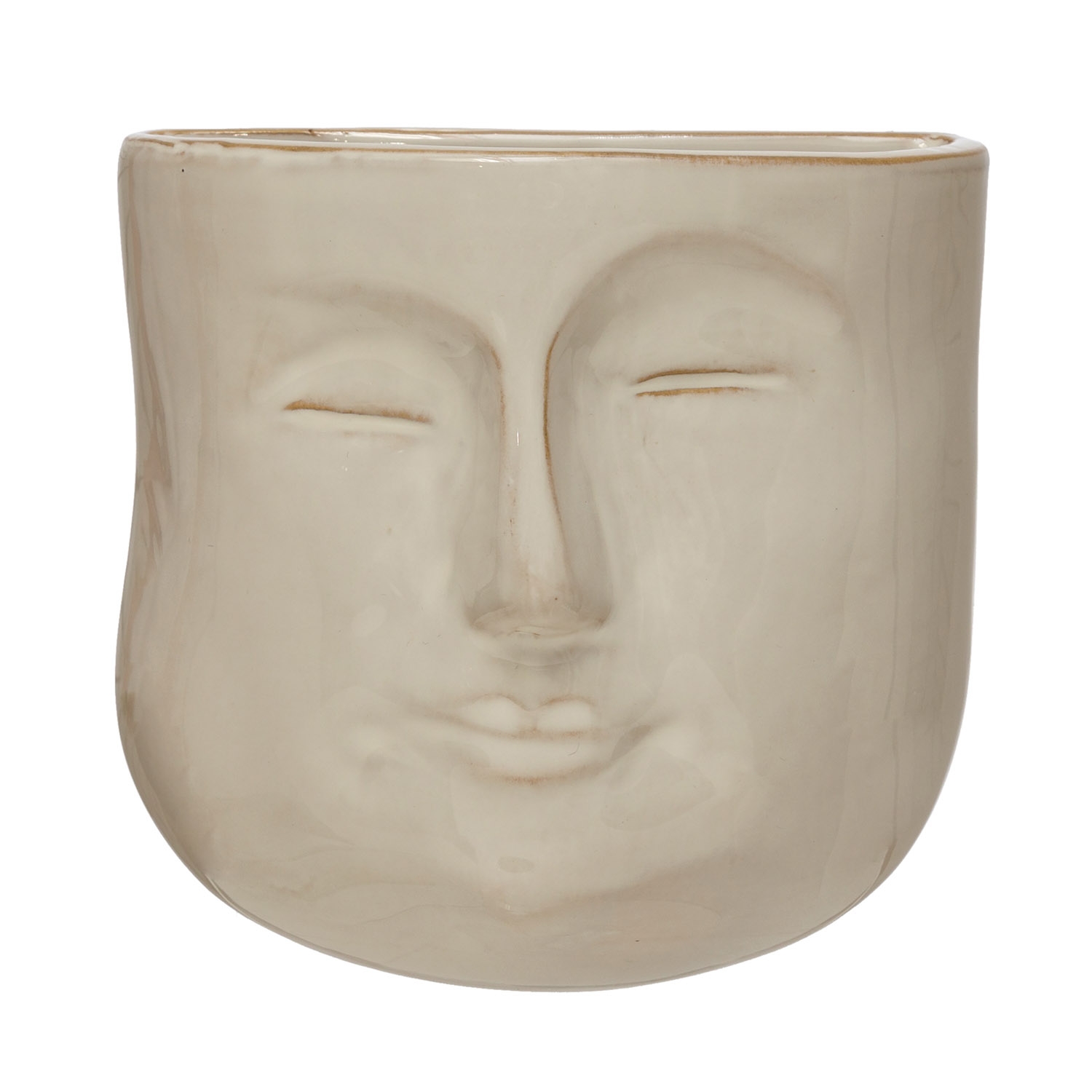 Stoneware Wall Planter with Face, Reactive Glaze - Image 0