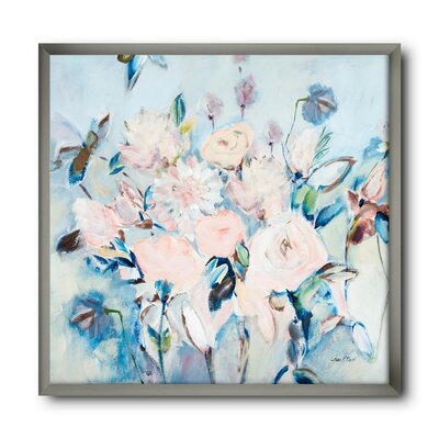 'Abstract Pink Flowers Farmhouse Waterpainting' - Picture Frame Print on Canvas - Image 0