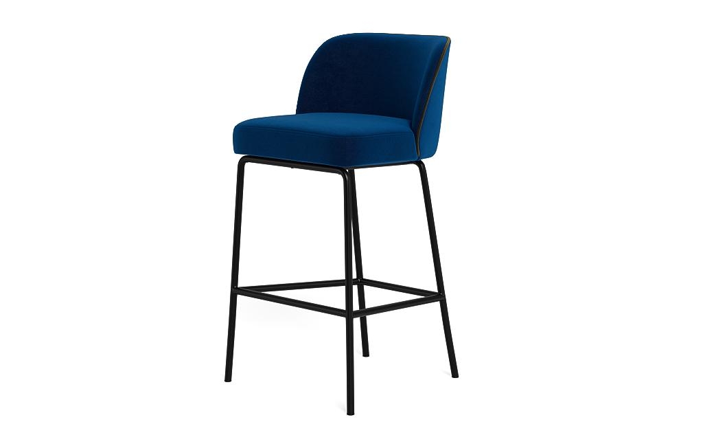 Graham Metal Framed Upholstered Bar Stool with Contrast Piping - Image 2