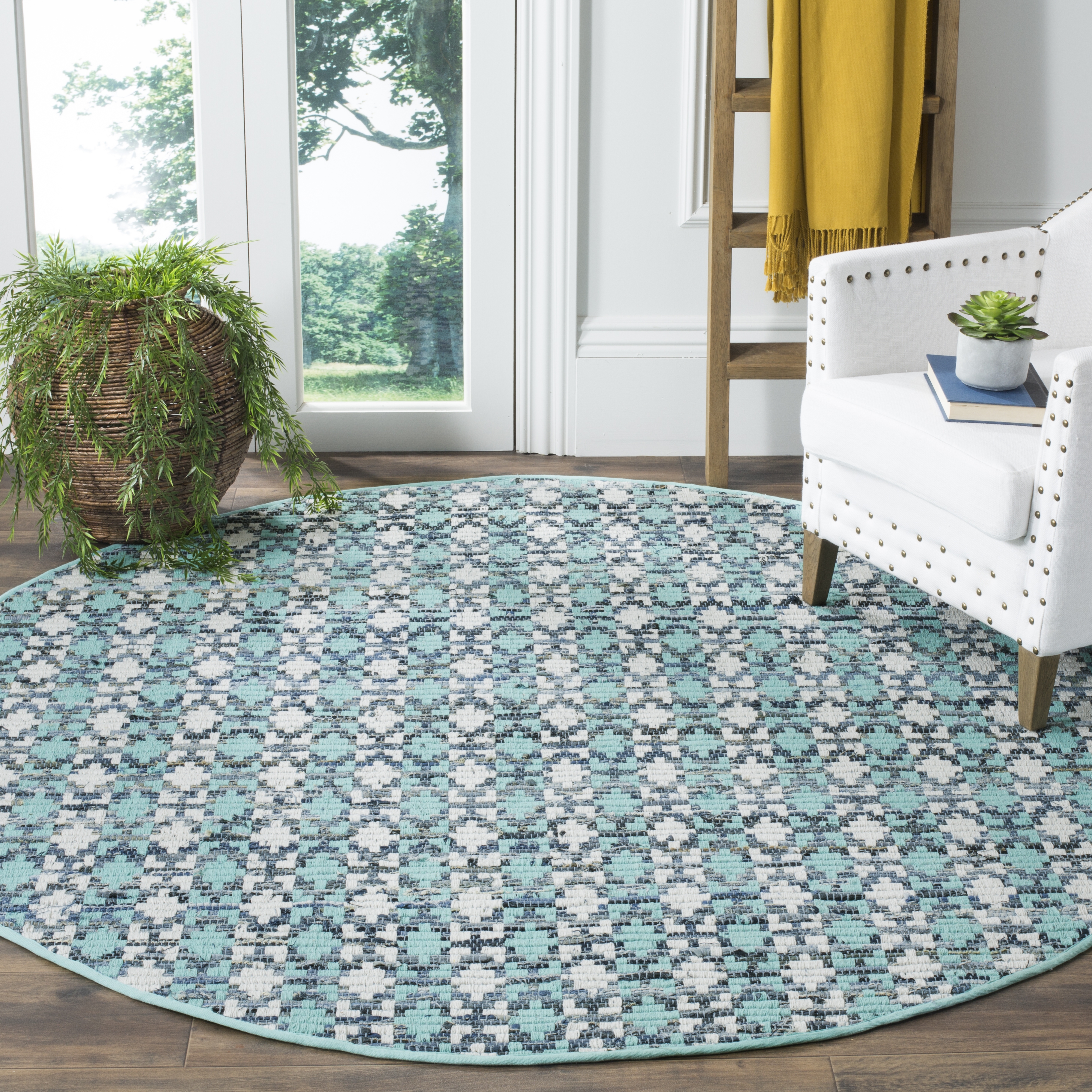 Arlo Home Hand Woven Area Rug, MTK123C, Turquoise/Multi,  4' X 4' Round - Image 1