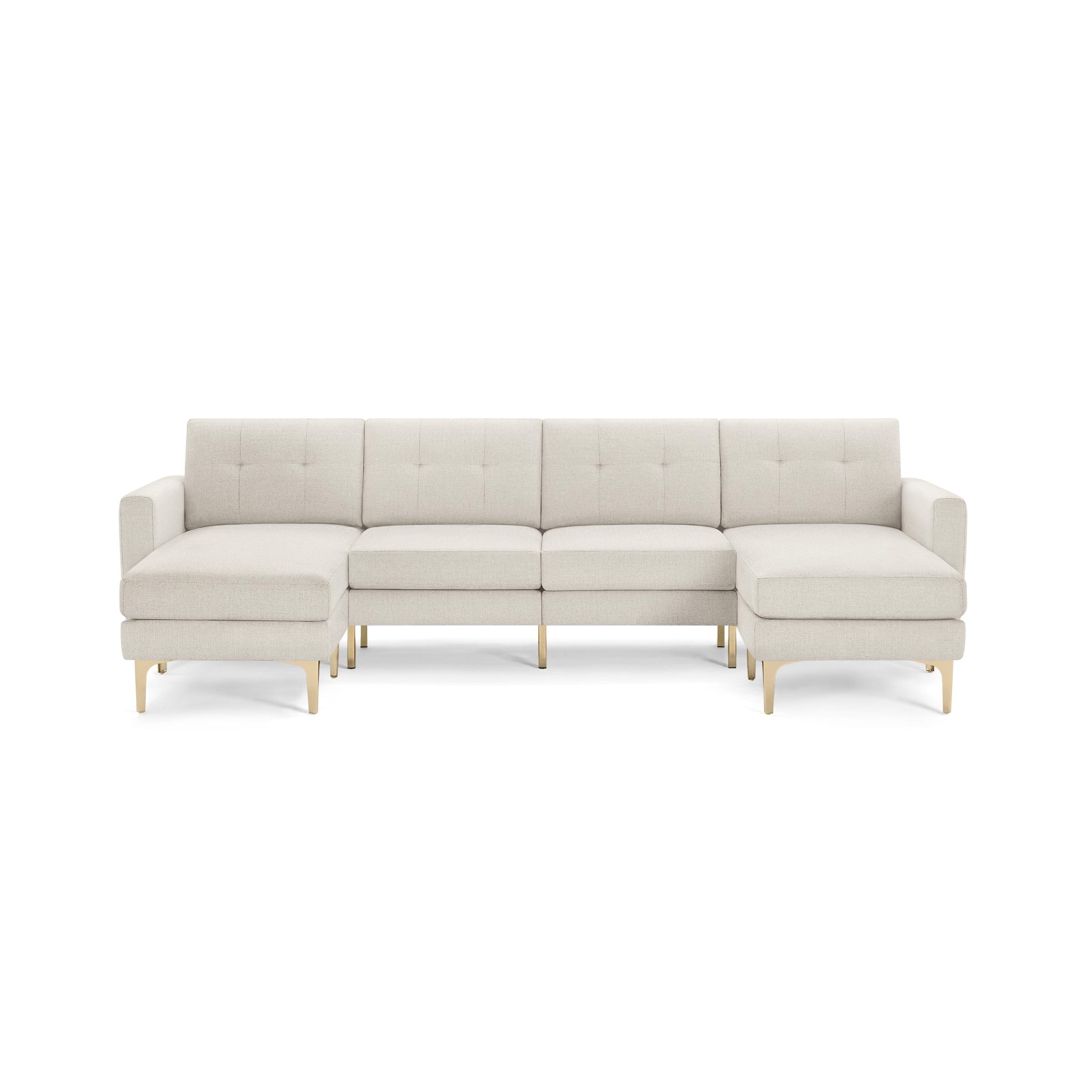 Nomad Double Chaise Sectional - Ivory - Performance Basketweave / Brass - Metal / Block - Image 0