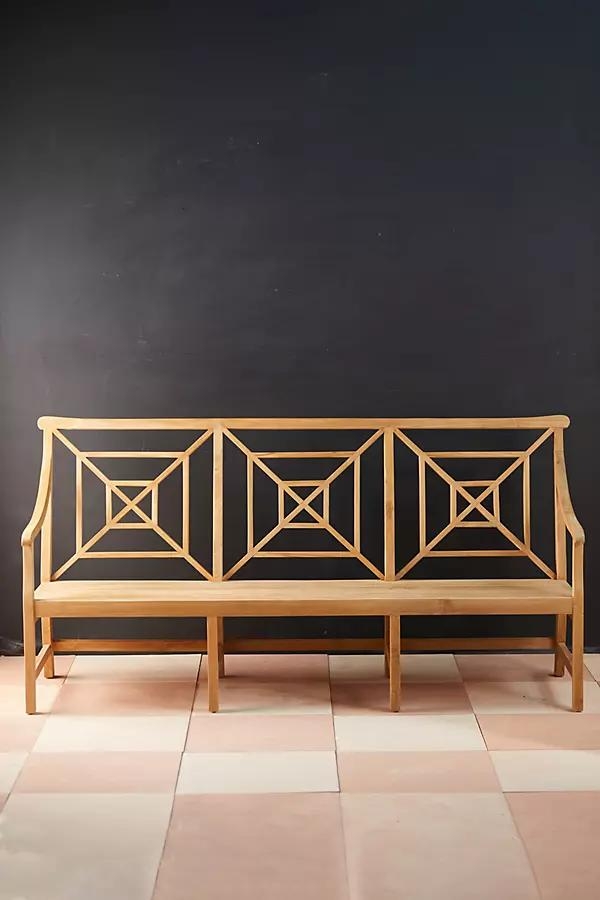 Fretwork Teak Three-Seat Garden Bench - Image 0