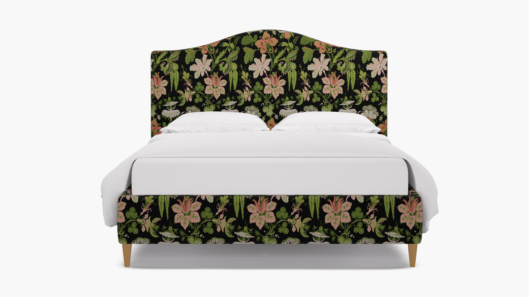 Camelback Bed, Coral Onyx Rossetta, Natural Square Tapered Leg, King - Image 0