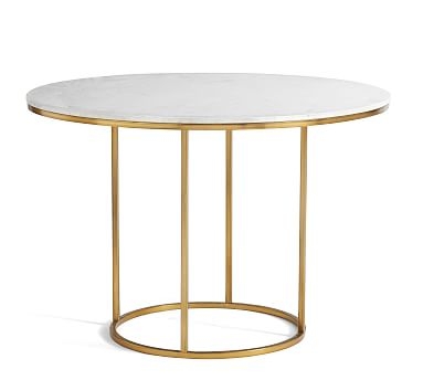 Delaney Round Marble Pedestal Dining Table, Brass, 44" D - Image 0
