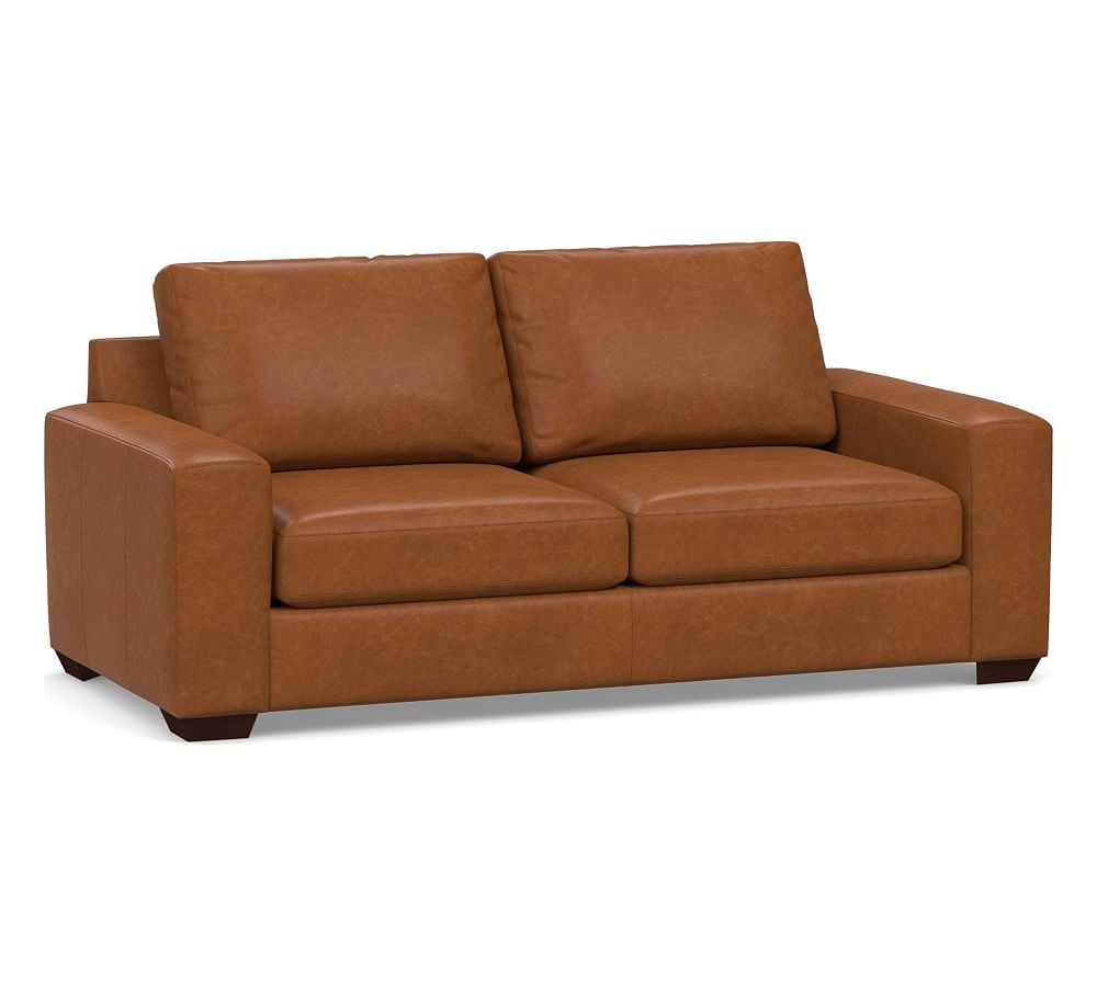 Big Sur Square Arm Leather Sofa 82", Down Blend Wrapped Cushions, Statesville Caramel - Image 0