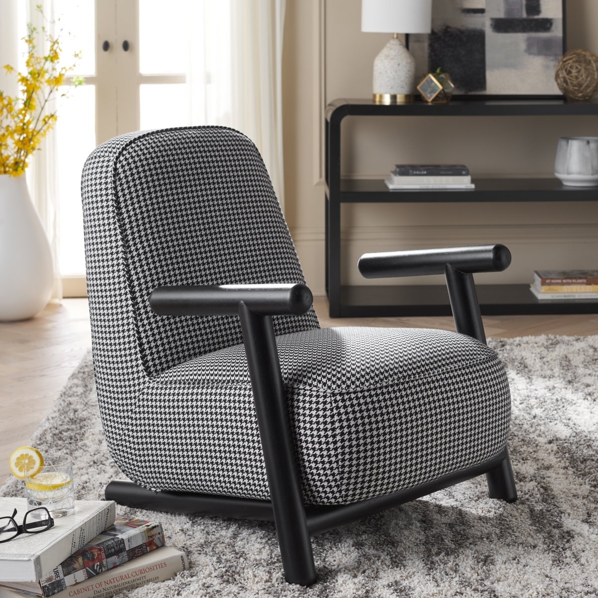 Sein Accent Chair - Black Houndstooth / Black - Safavieh - Image 1