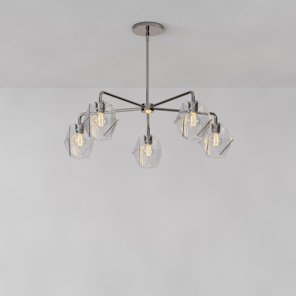 Sculptural 5-Light Chandelier, Faceted Mini, Clear, Polished Nickel, 4" - Image 0