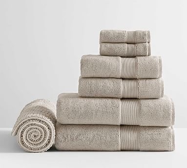 PB Classic Organic Bath, Hand, Washcloth Towels &amp; 1 Bath Mat, Set of 7, Simply Taupe - Image 0