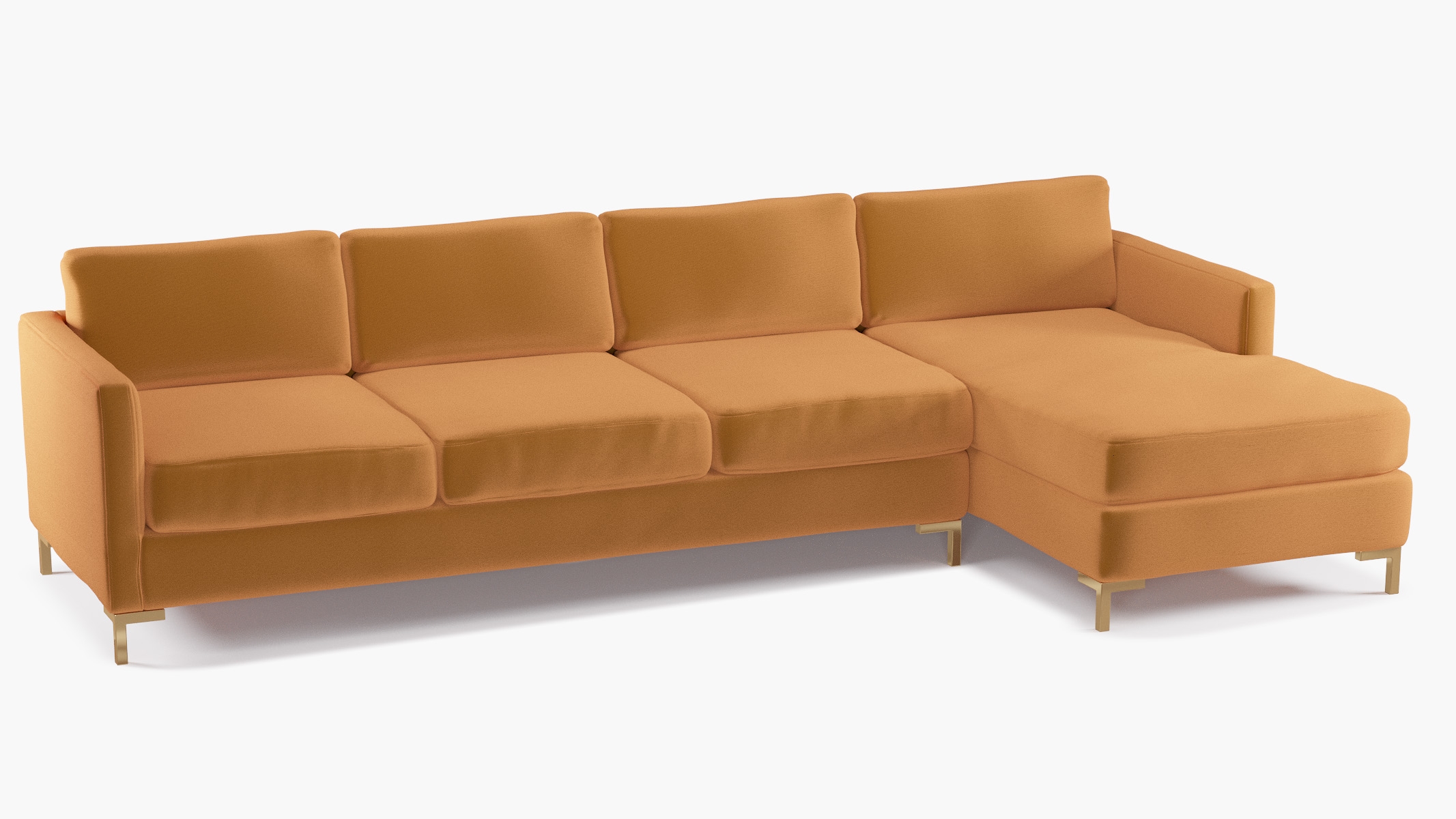 Modern Sectional, Right Facing, Marigold Performance Velvet, Brass L Leg - Image 1