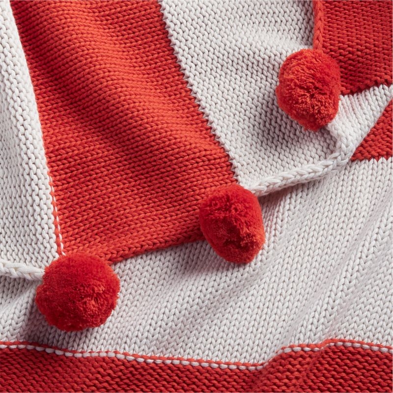 Red Knit Pom Pom Blanket - Image 2