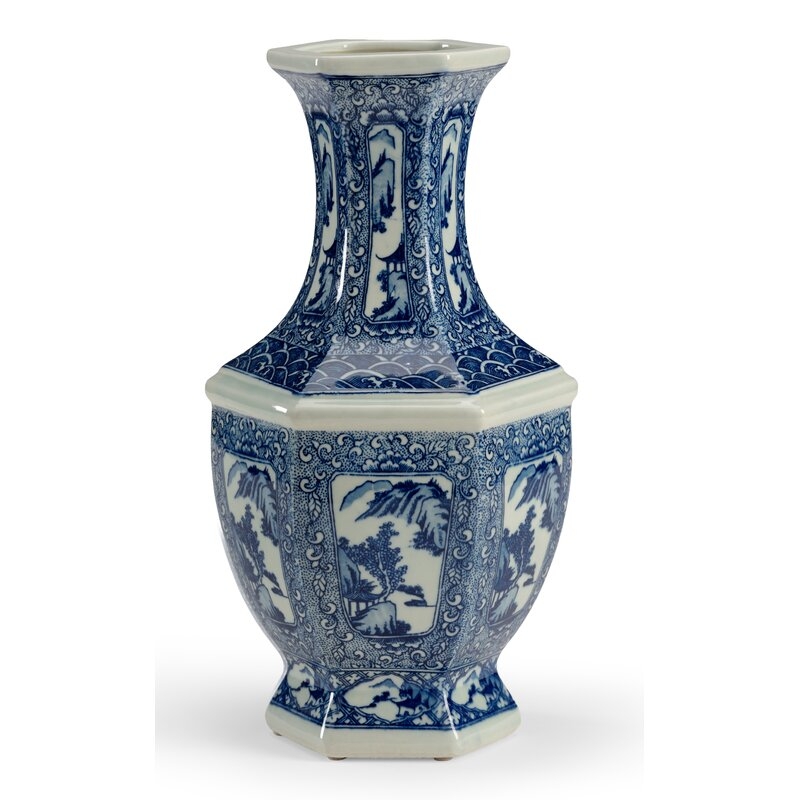 Chelsea House Blue/White 14.75"" Ceramic Table Vase - Image 0