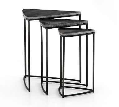 Cecilia Marble Nesting End Tables, Gray/Ebony - Image 0