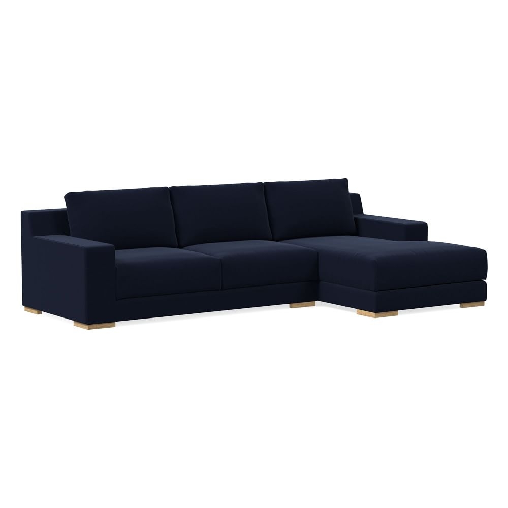 Dalton 121" Right 2-Piece Chaise Sectional, Distressed Velvet, Ink Blue, Almond - Image 0