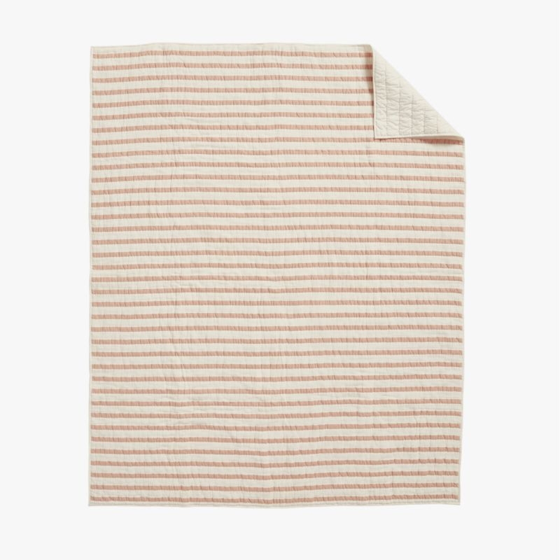 Pink Striped Waffle Weave Organic Cotton Kids Twin Quilt - Image 7