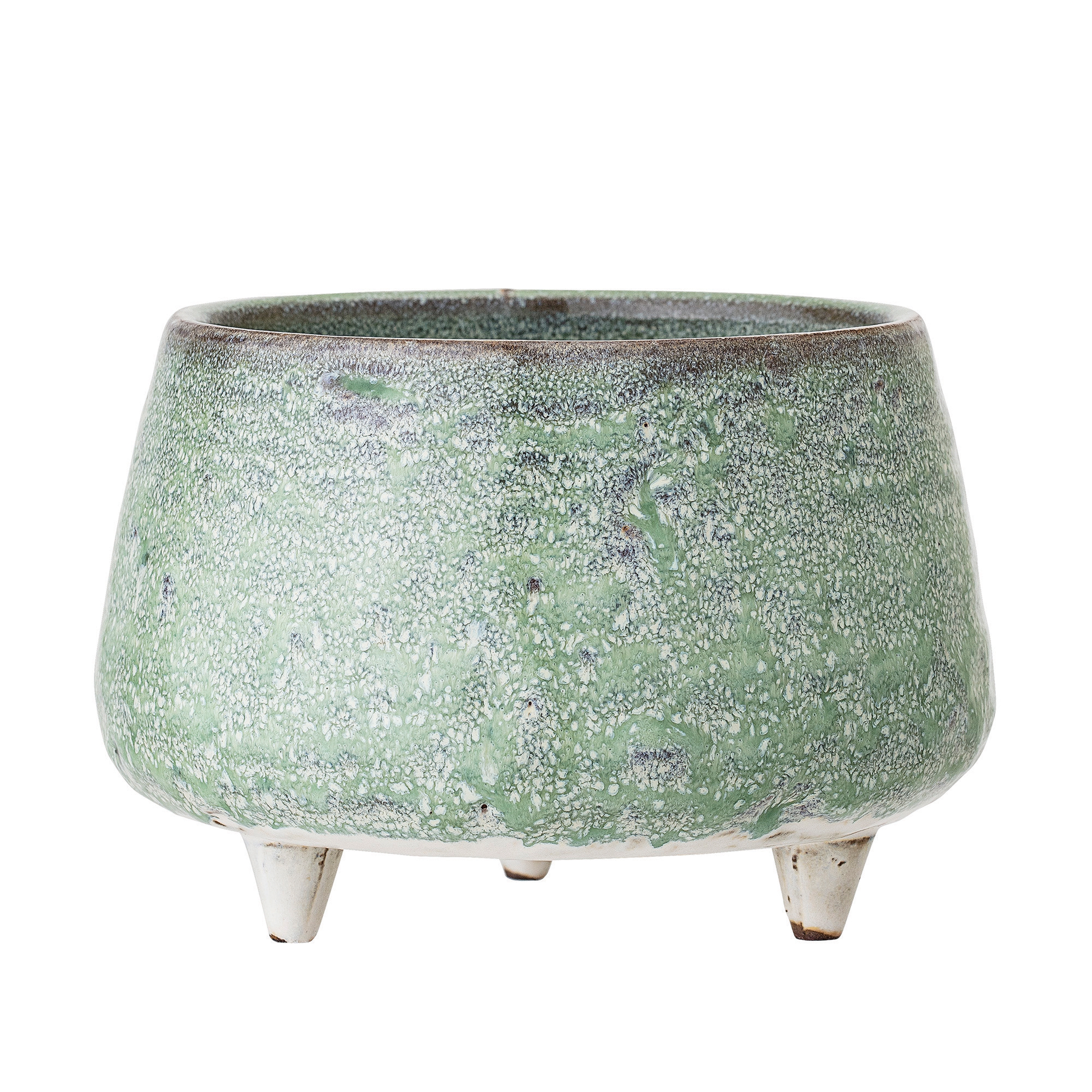 Green Stoneware Footed Planter with Reactive Glaze Finish (Each one will vary) - Image 0