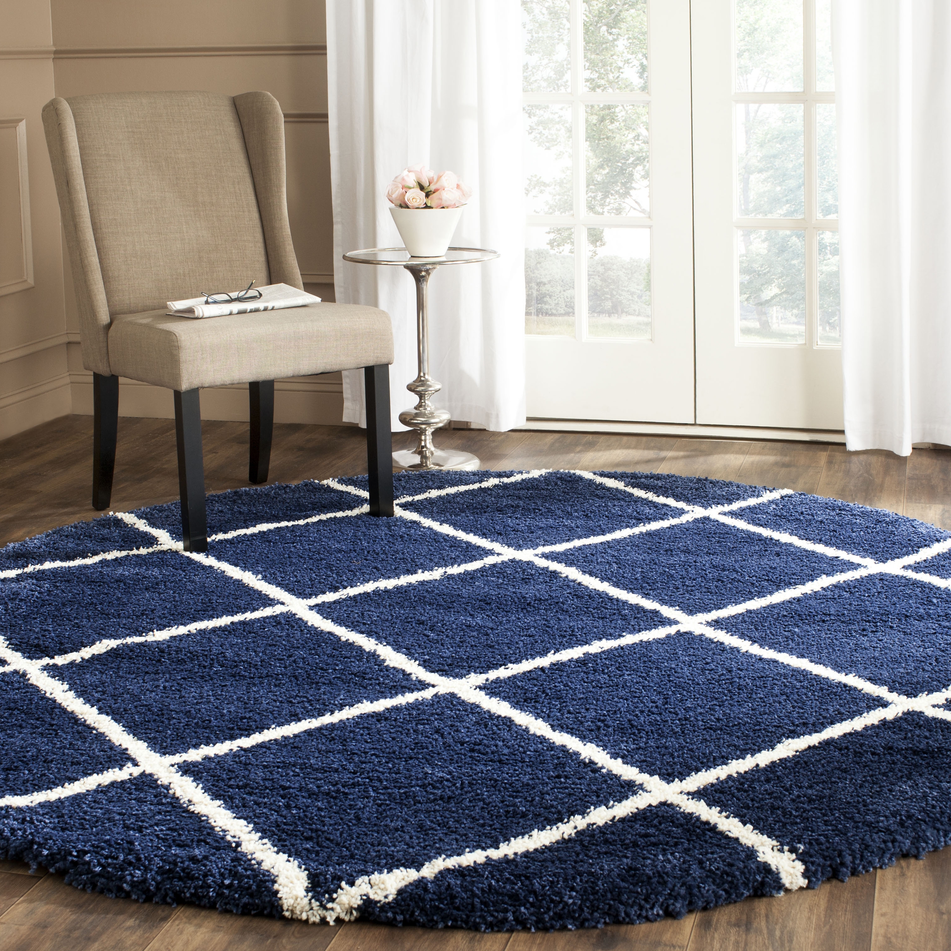 Arlo Home Woven Area Rug, SGH281C, Navy/Ivory,  5' X 5' Round - Image 1