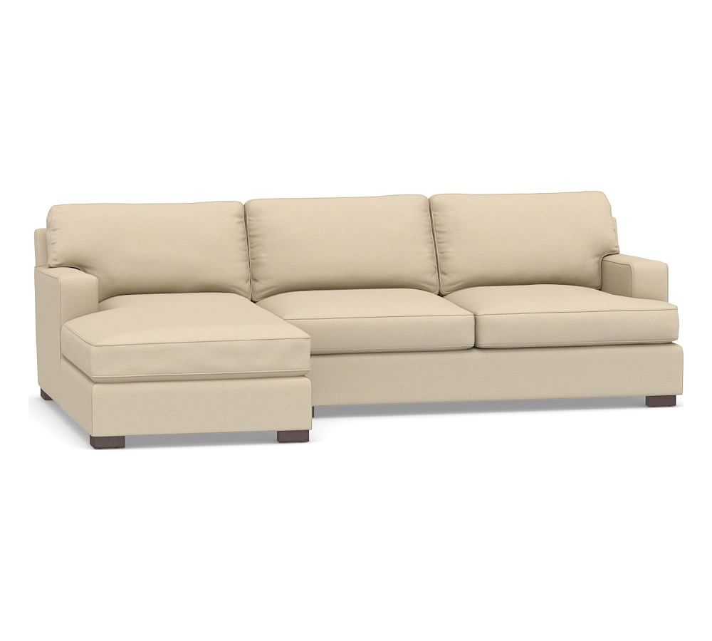 Townsend Square Arm Upholstered Right Arm Sofa with Chaise Sectional, Polyester Wrapped Cushions, Park Weave Oatmeal - Image 0