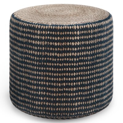 Tommen 18'' Wide Round Striped Pouf Ottoman, Natural & Teal - Image 0