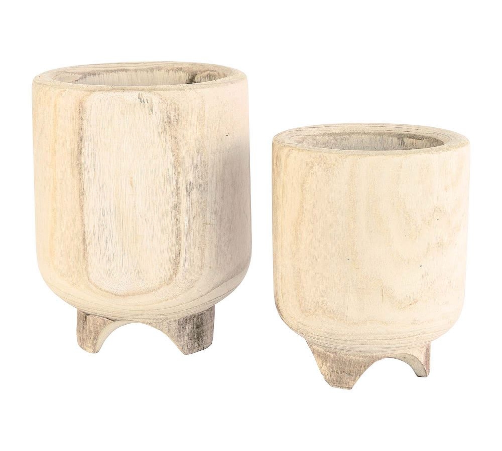 Paulownia Hand Carved Wooden Planters, Set of 2 - Image 0