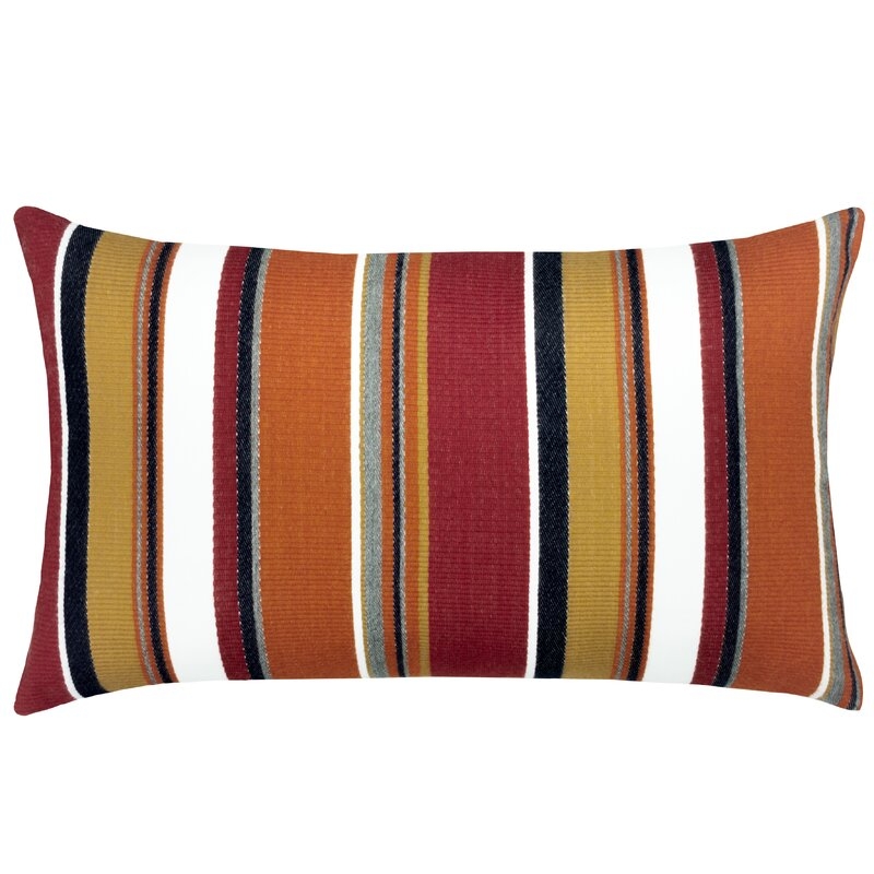 Elaine Smith Sunbrella Indoor/Outdoor Striped Lumbar Pillow Color: Red/Gold - Image 0