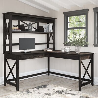 Bush Furniture Key West 60W L Shaped Desk With Hutch In Pure White Oak - Image 0
