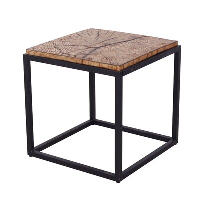 Travertine Stone-Look Concrete Square Frame Side Table With Steel Base - Image 0