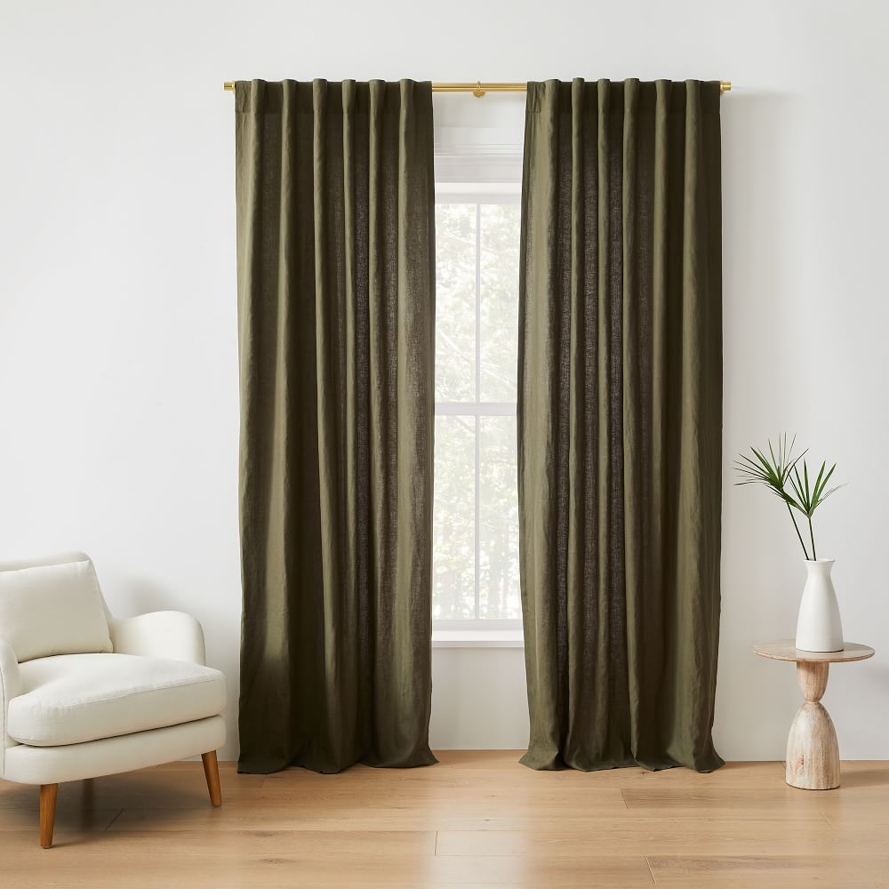Sheer European Linen Curtain, 48"x84", Dark Olive - Image 0