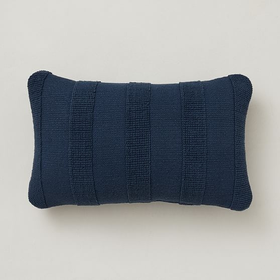 Outdoor Tufted Stripe Pillow, 12"x21", Midnight - Image 0
