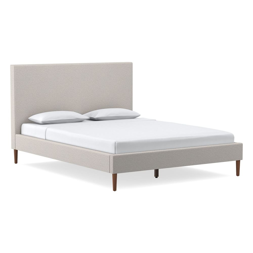 Emmett No Tufting Bed, Queen, Twill, Sand, Cool Walnut Wood - Image 0