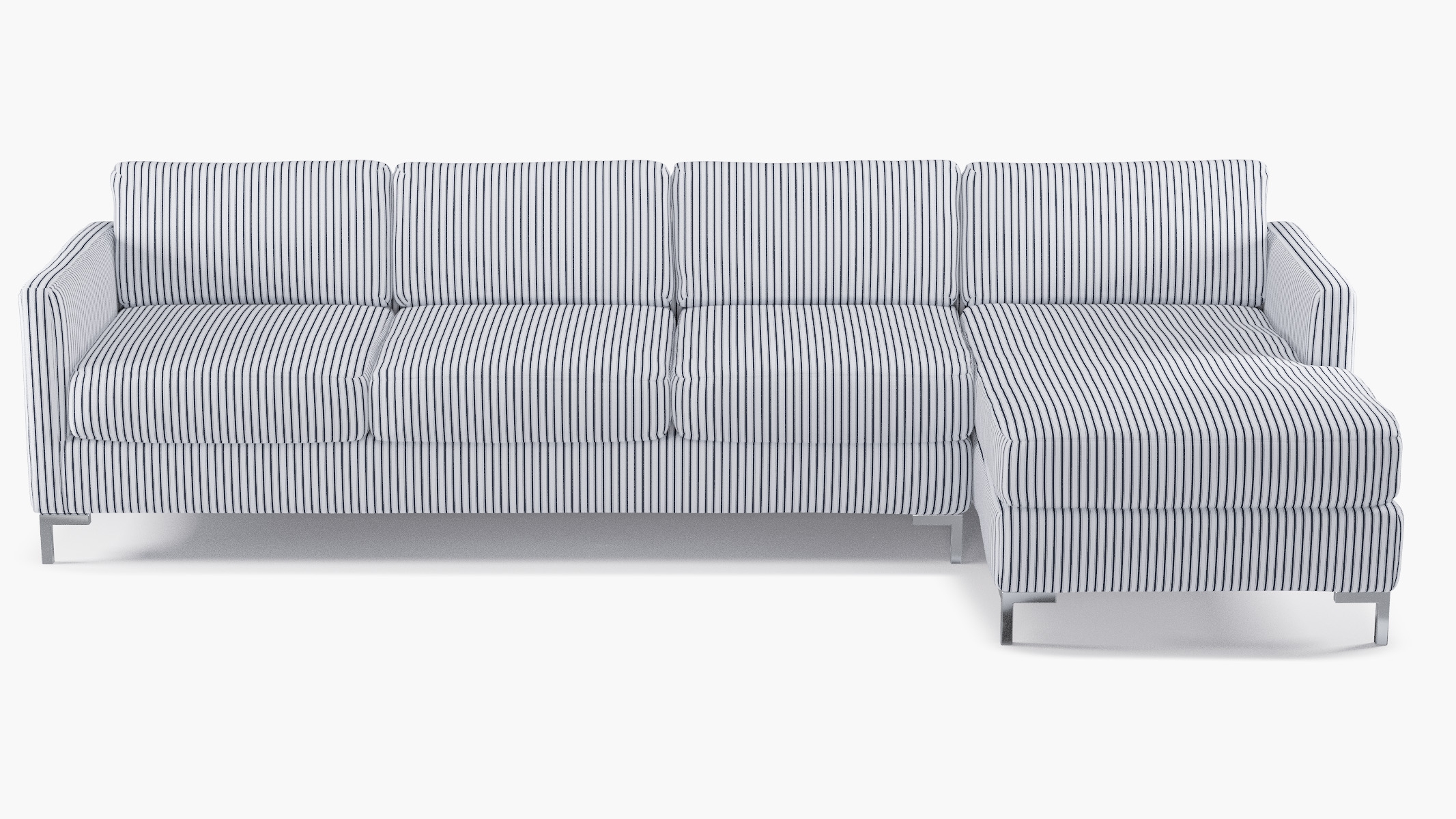 Modern Sectional, Right Facing, Navy Classic Ticking Stripe, Chrome L Leg - Image 0