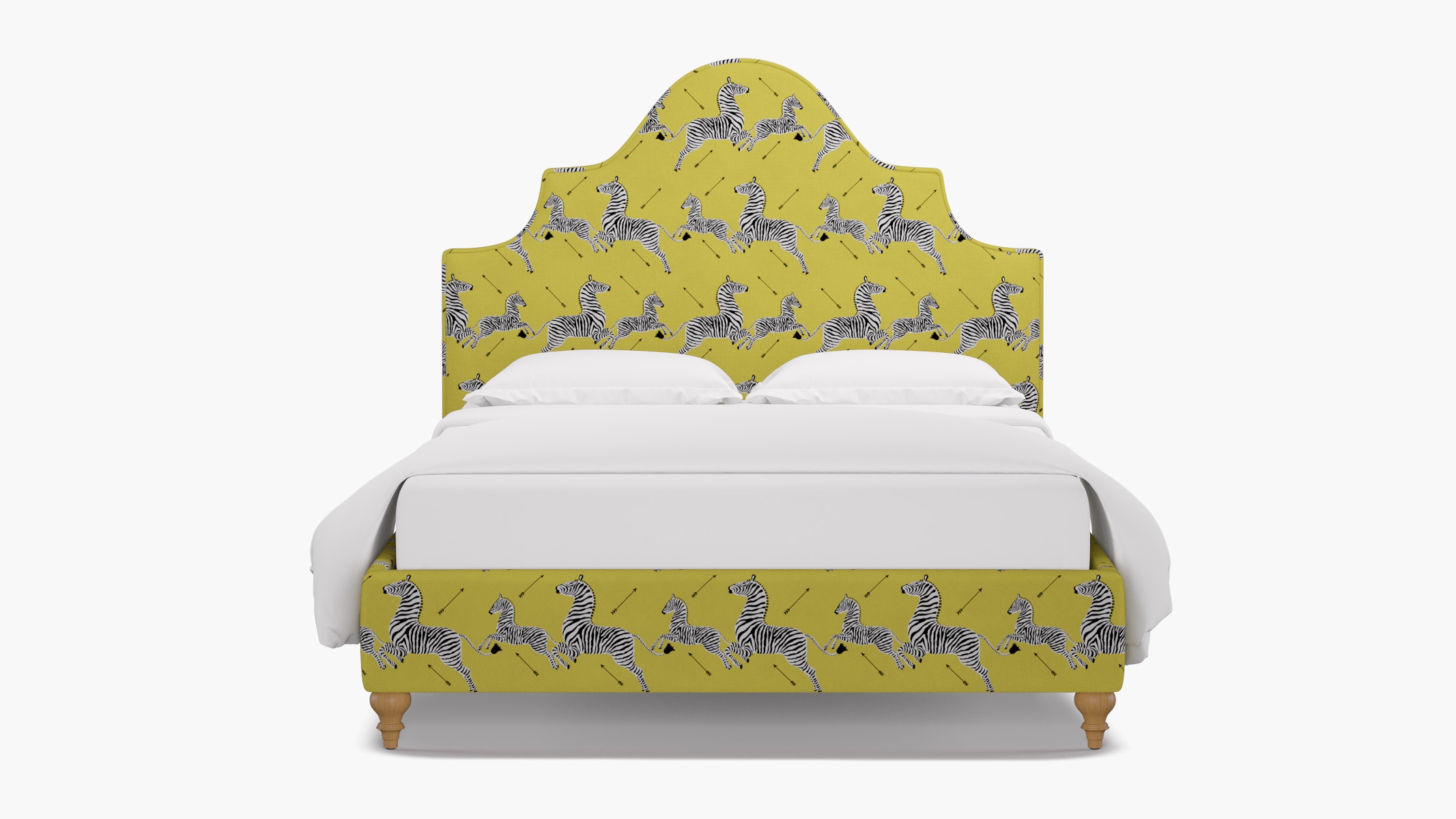 Statement Bed, Yellow Zebra, Natural Traditional Turned Leg, King - Image 0