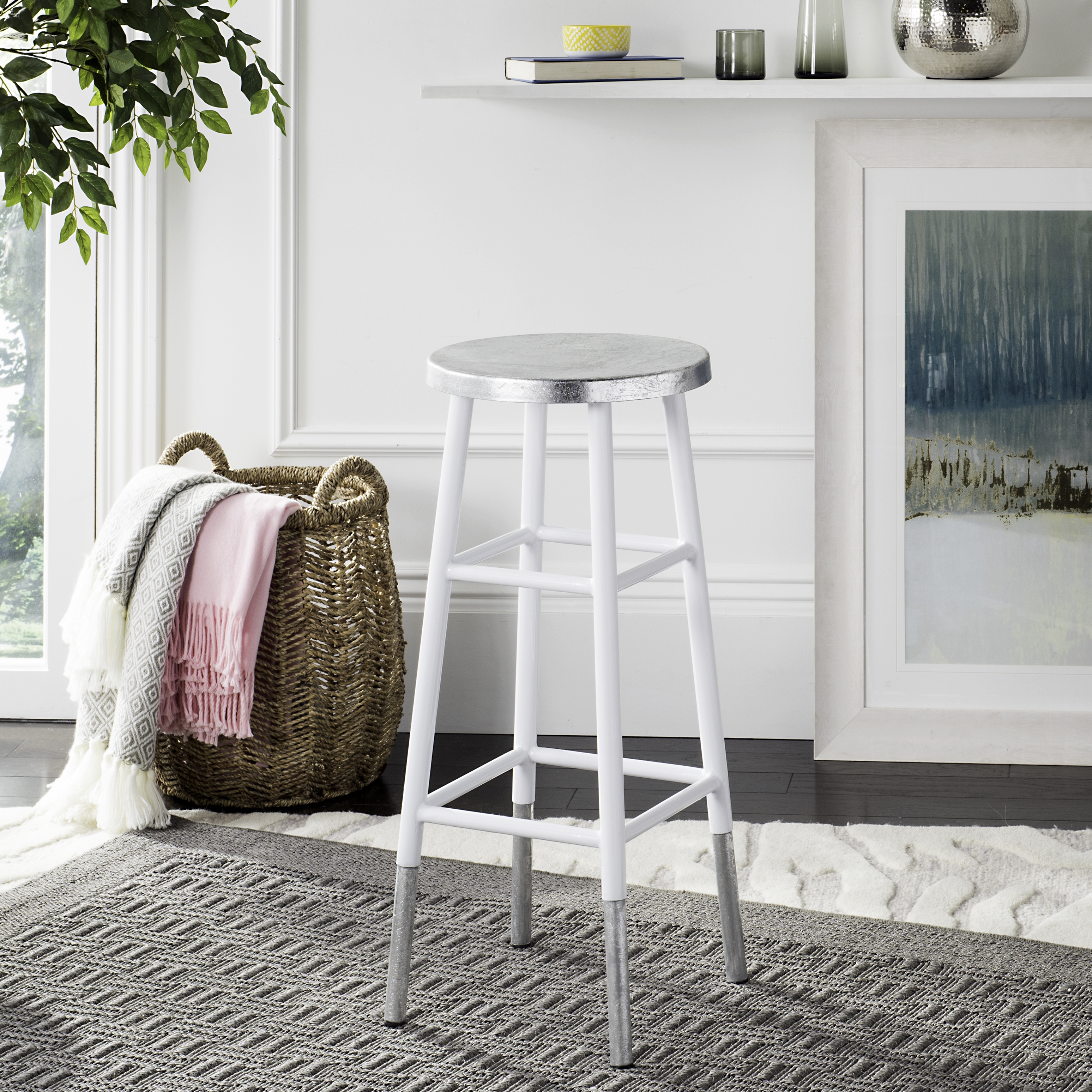 Kenzie Bar Stool - White/Silver - Safavieh - Image 1
