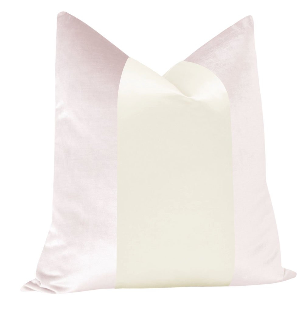 PANEL COLORBLOCK :: FAUX SILK VELVET // BALLET + ALABASTER SILK - 24" X 24" - Image 1