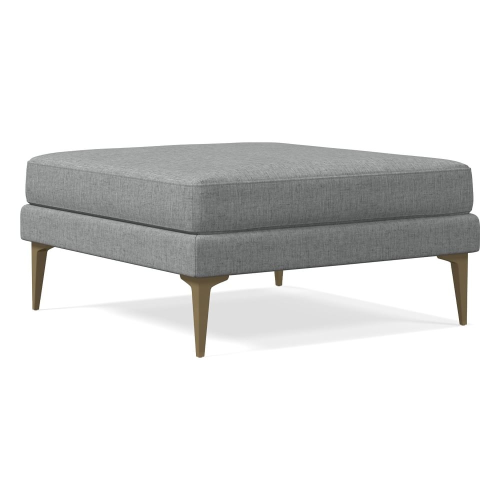 Andes Petite Ottoman, Poly, Performance Coastal Linen, Anchor Gray, Blackened Brass - Image 0