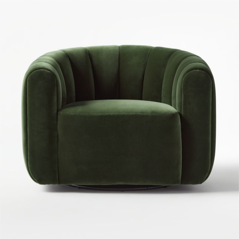 Fitz Channeled Green Velvet Swivel Chair - Image 1