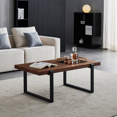 Modern Wood Coffee Table, Faux Wood And Metal Frame Walnut Rustic Industrial Coffee Table For Living Room Bedroom - Image 0